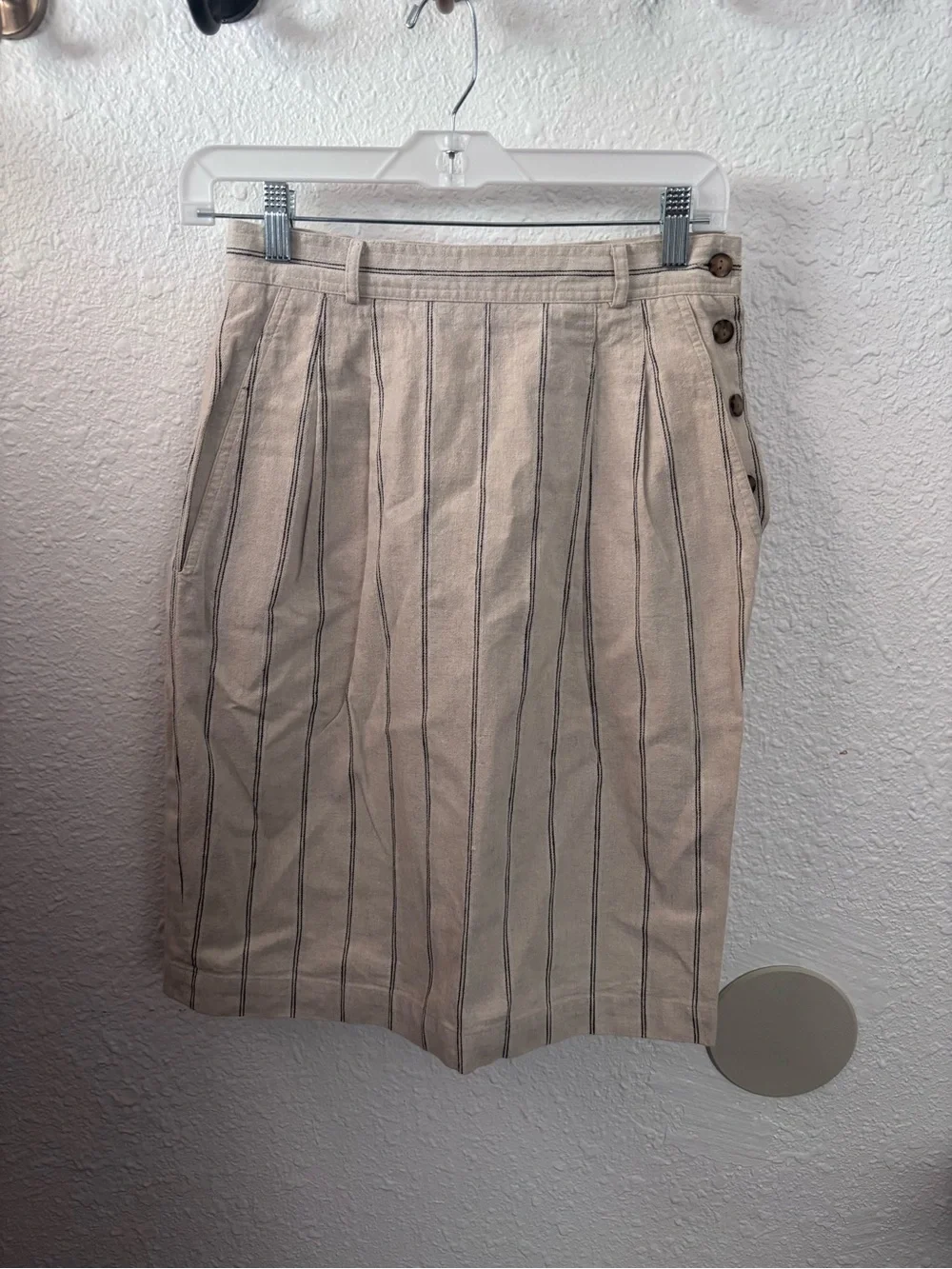 Vintage CHAUS women’s Linen Cotton Stripe Midi Skirt 8 Preppy Old Money Chic